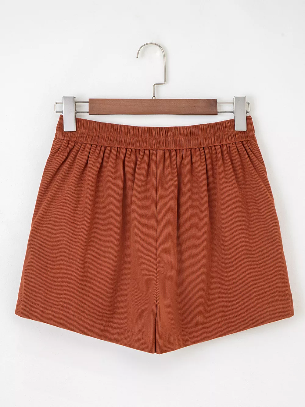 Button Decor Scalloped Edge High Waist Corduroy Shorts, image 4