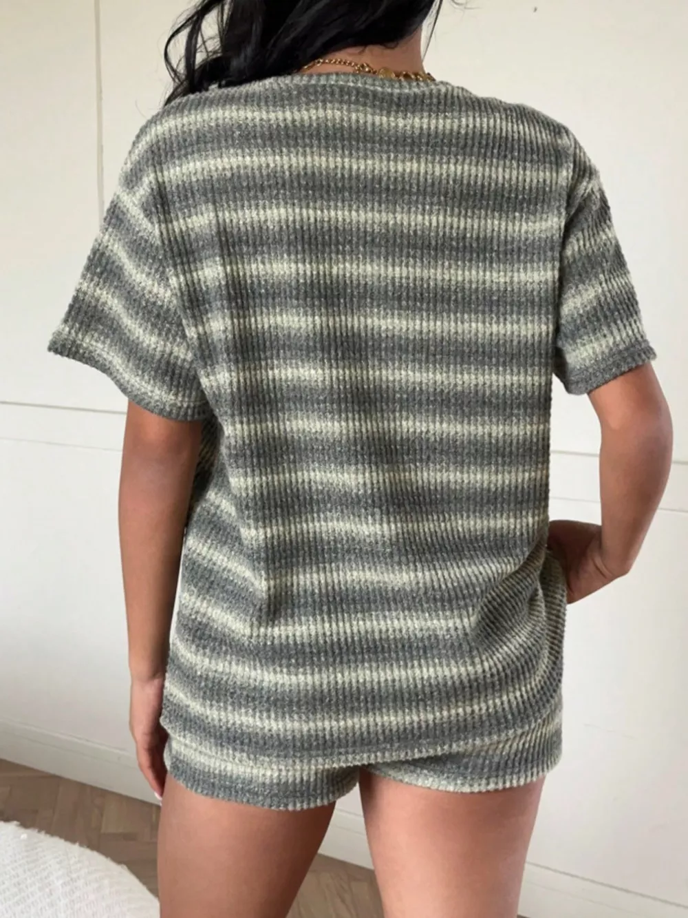 Striped Textured Knit Top and Shorts Set, image 5