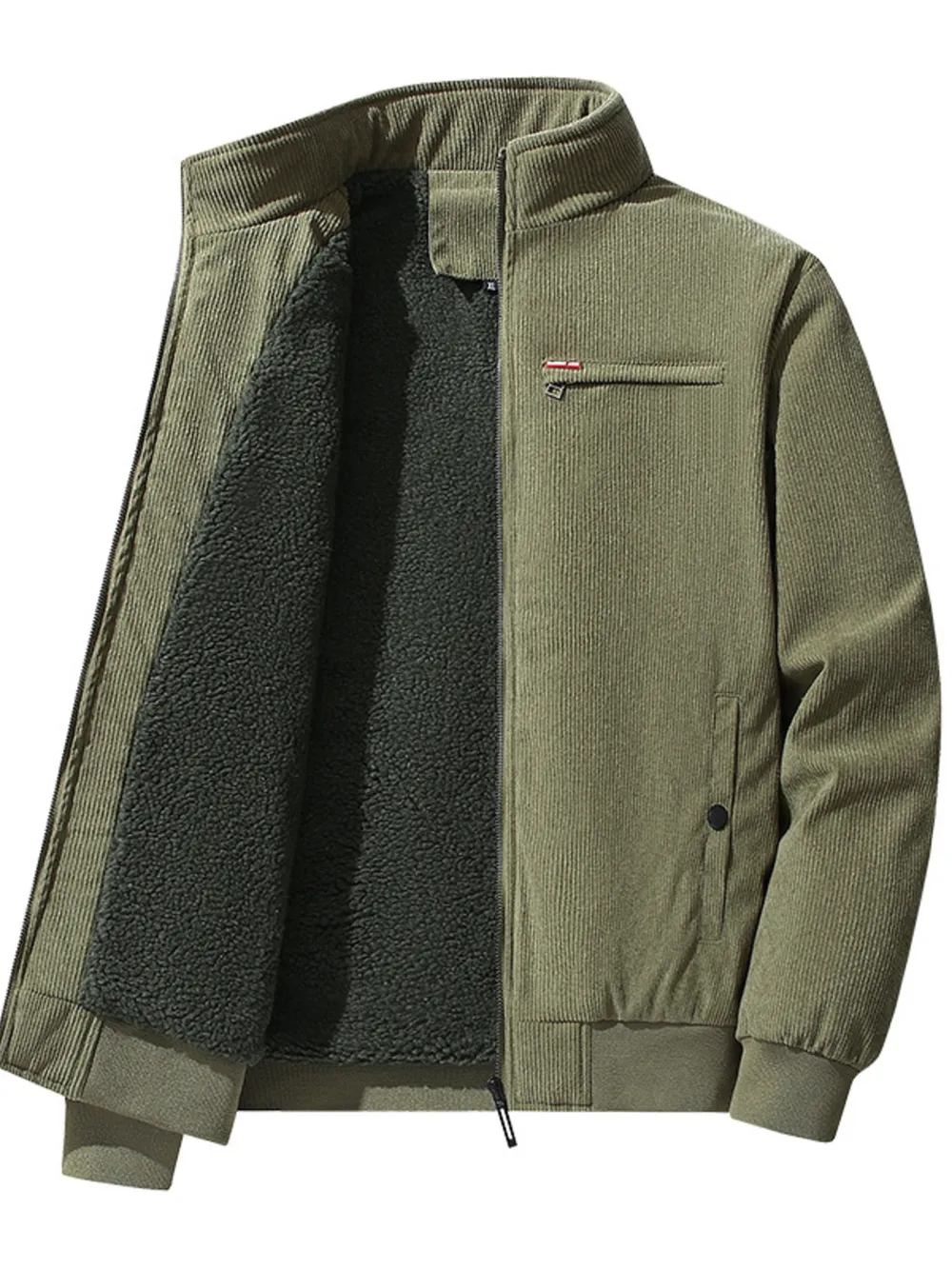 Men's Plus Size Full-Zip Bomber Corduroy Jacket with Sherpa Lining, image 5