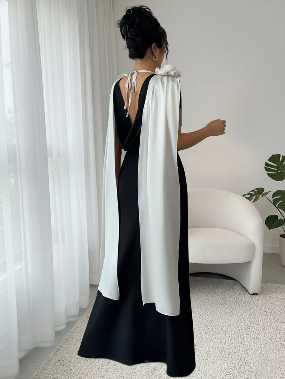 Floral Applique Two Tone Maxi Dress, image 6