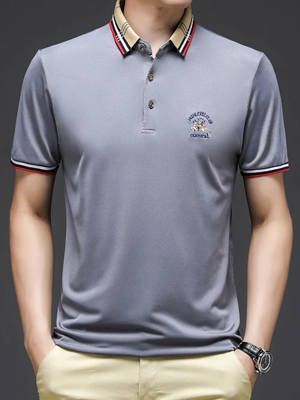 Men's Plus Size Striped Collar Short Sleeve Polo Shirt, image 5