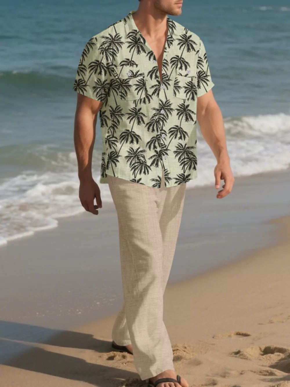 Men's Full Size Tropical Palm Print Button Up Shirt and Pants Set Plus Size, image 8