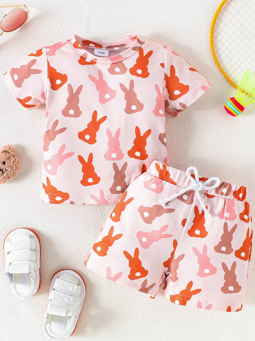 Children's Bunny Print Short Sleeve Top and Shorts Set, image 3