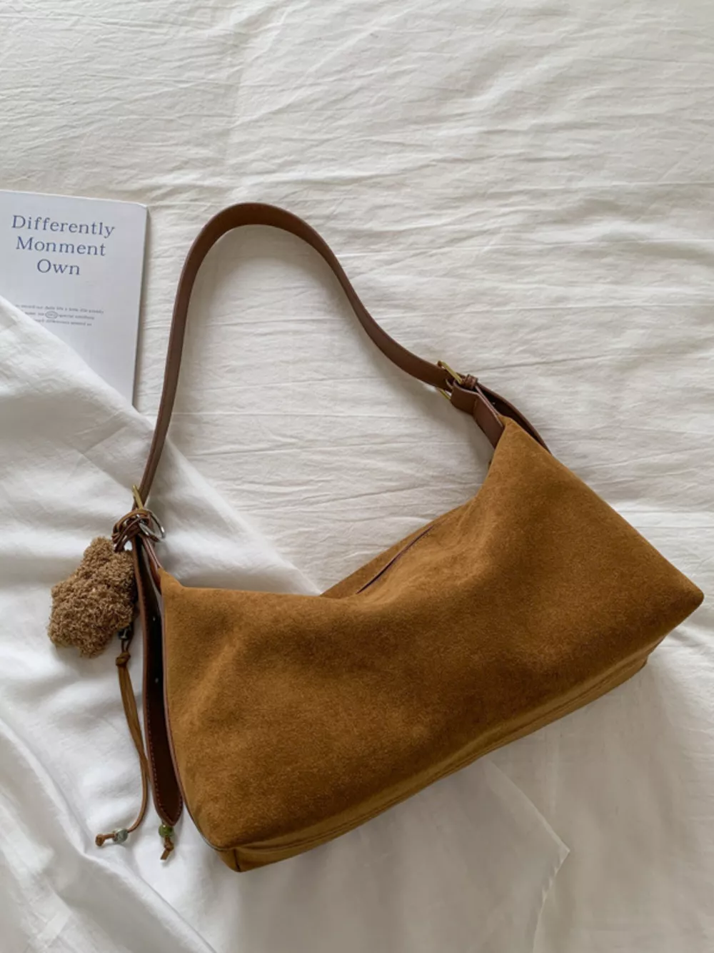 Solid Color Suede Hobo Crossbody Bag, image 11