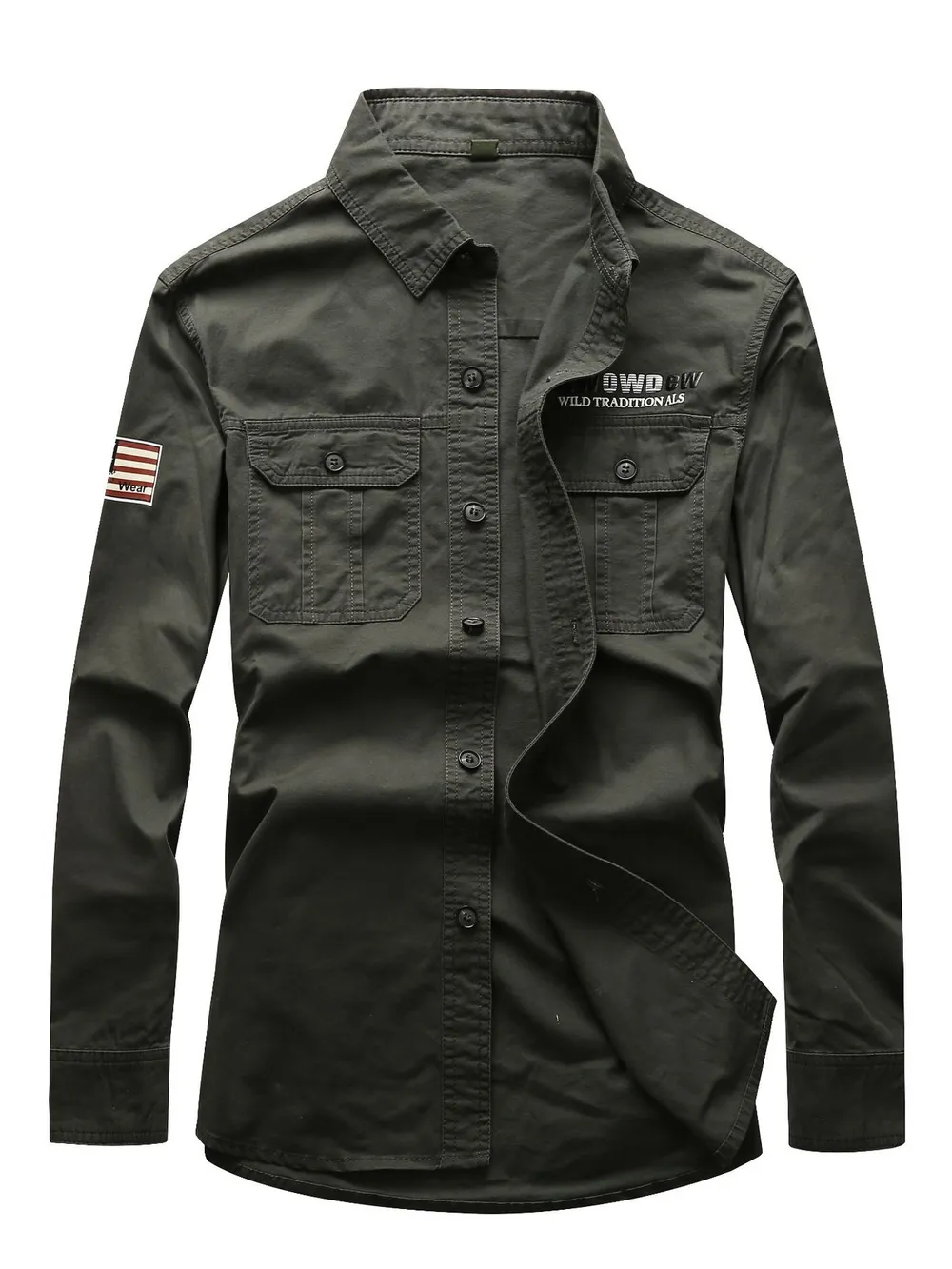 Men's Plus Size Long Sleeve Shirt with Chest Pockets