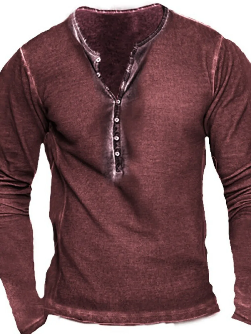 Men's Full Size Retro Long Sleeve Henley T-Shirt Plus Size, image 4
