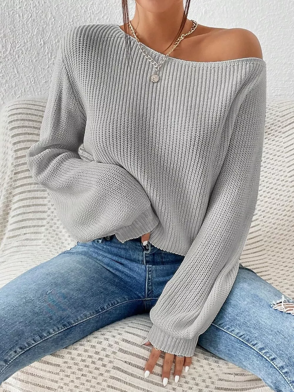 Single Shoulder Knit Sweater, image 7