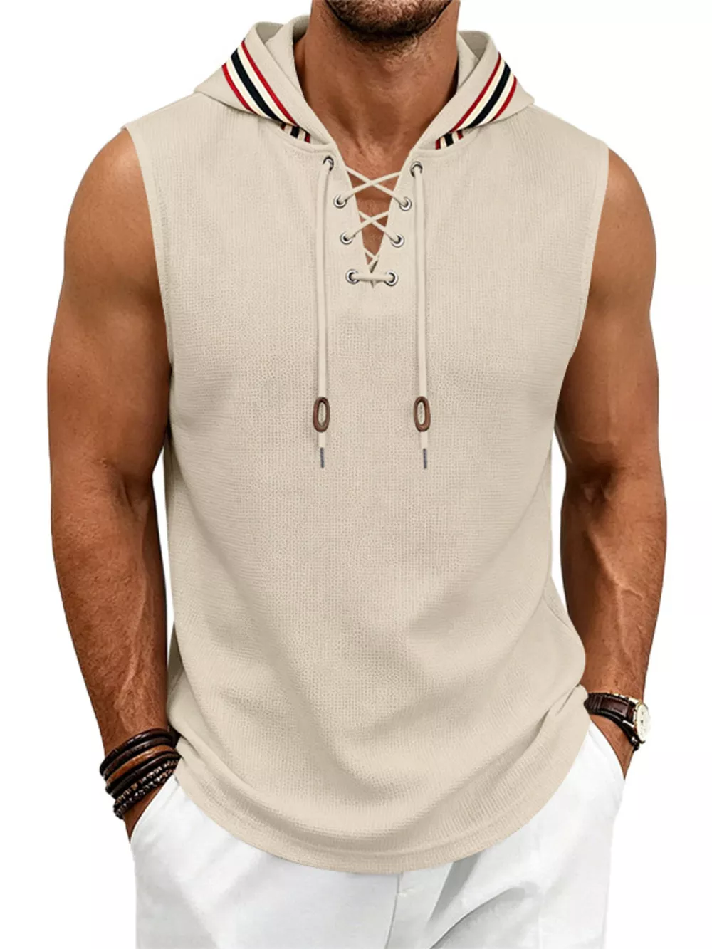 Men's Full Size Lace Up Hooded Vest Plus Size, image 8
