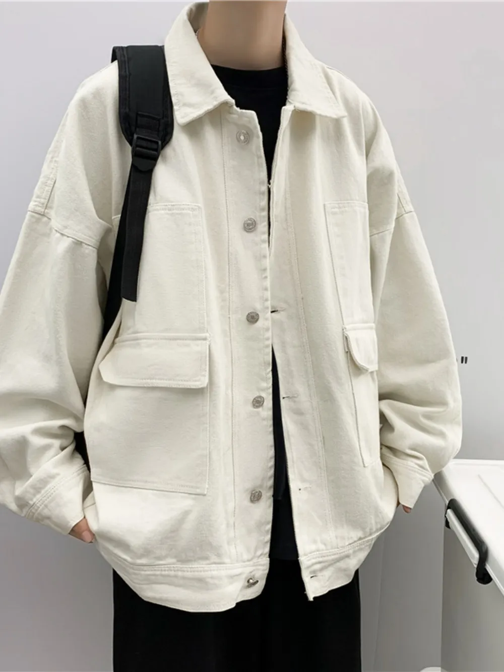 Men's Button Up Drop Shoulder Denim Jacket, image 4