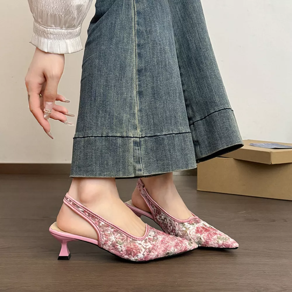 Lace Pointed-Toe Slingback Pumps, image 10