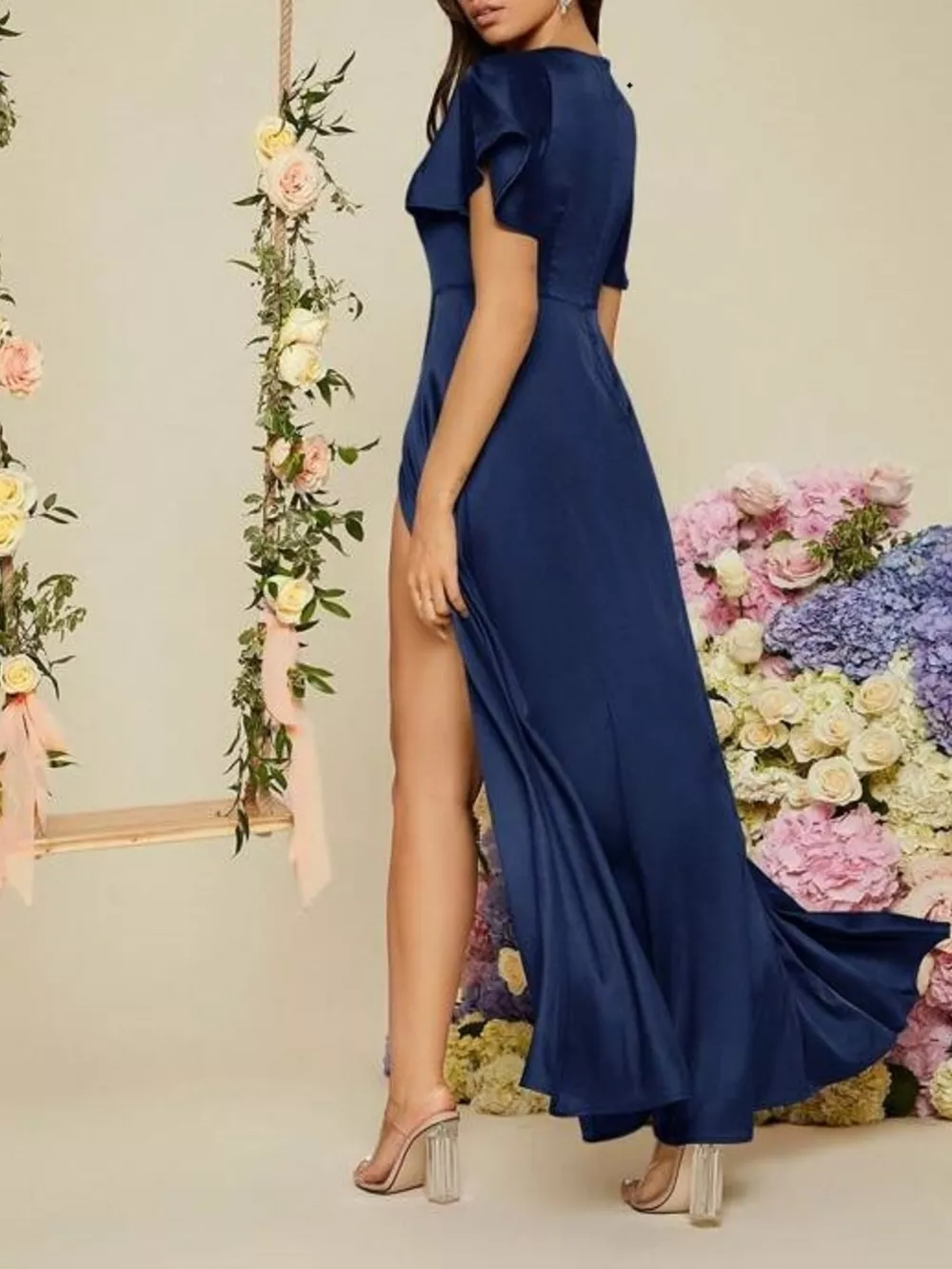 Flutter Sleeve Slit Maxi Dress, image 6