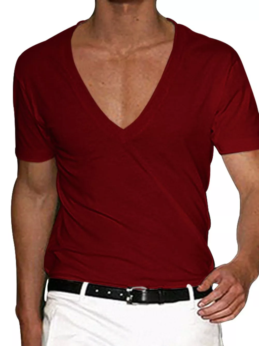 Men's Full Size Deep V-Neck T-Shirt Plus Size