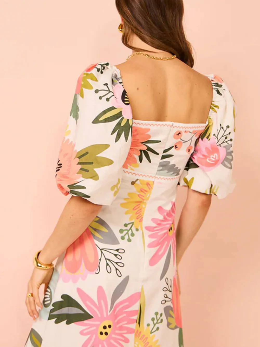 Floral Square Neck Puff Sleeve Maxi Dress with Ruffle Hem, image 5