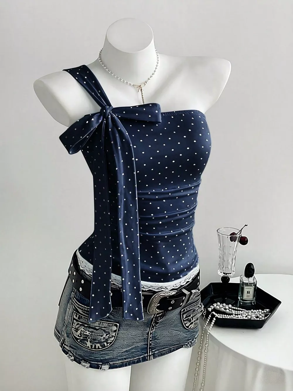 Polka Dot One-Shoulder Cami, image 7