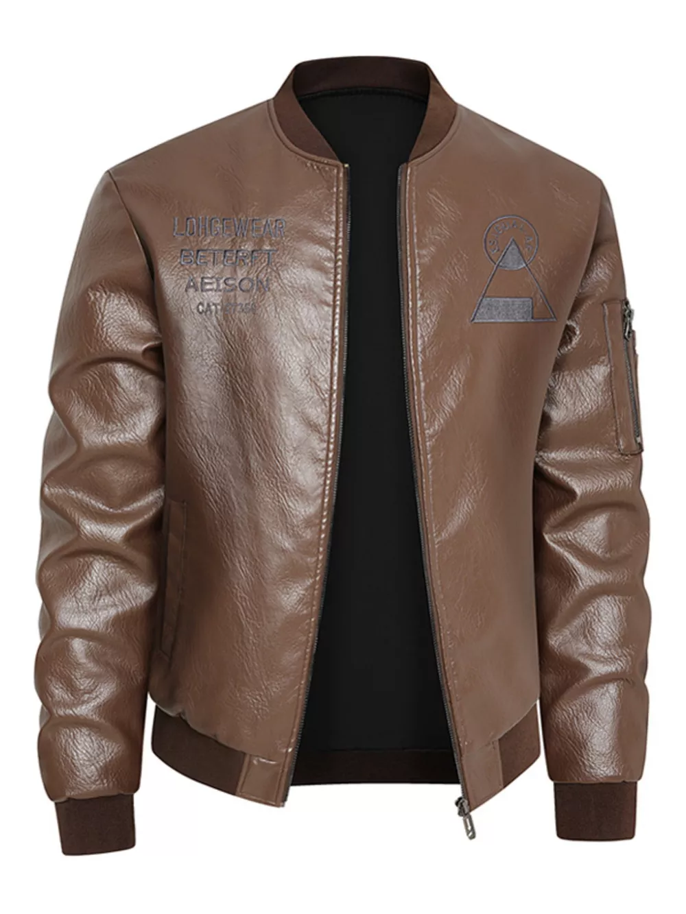 Men's Plus Size Zip Up Faux Leather Bomber Jacket, image 2