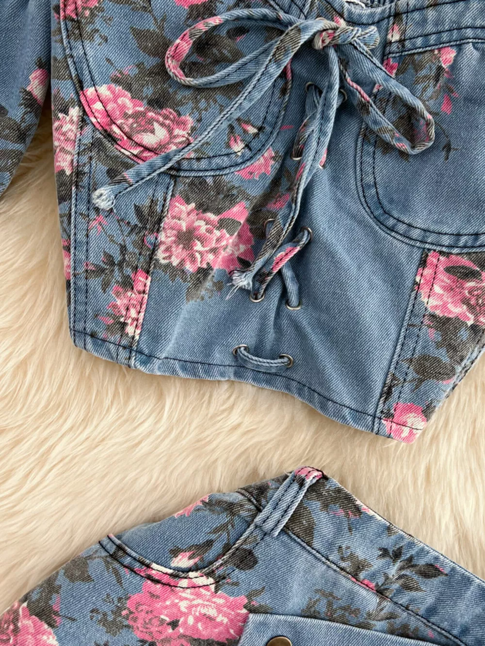 Floral Print Sweetheart Neck Cami and Skirt Denim Set, image 12