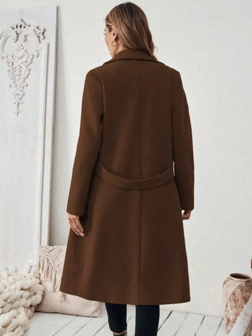 Full Size Elegant Lapel Collar Belted Coat with Pockets Plus Size, image 11
