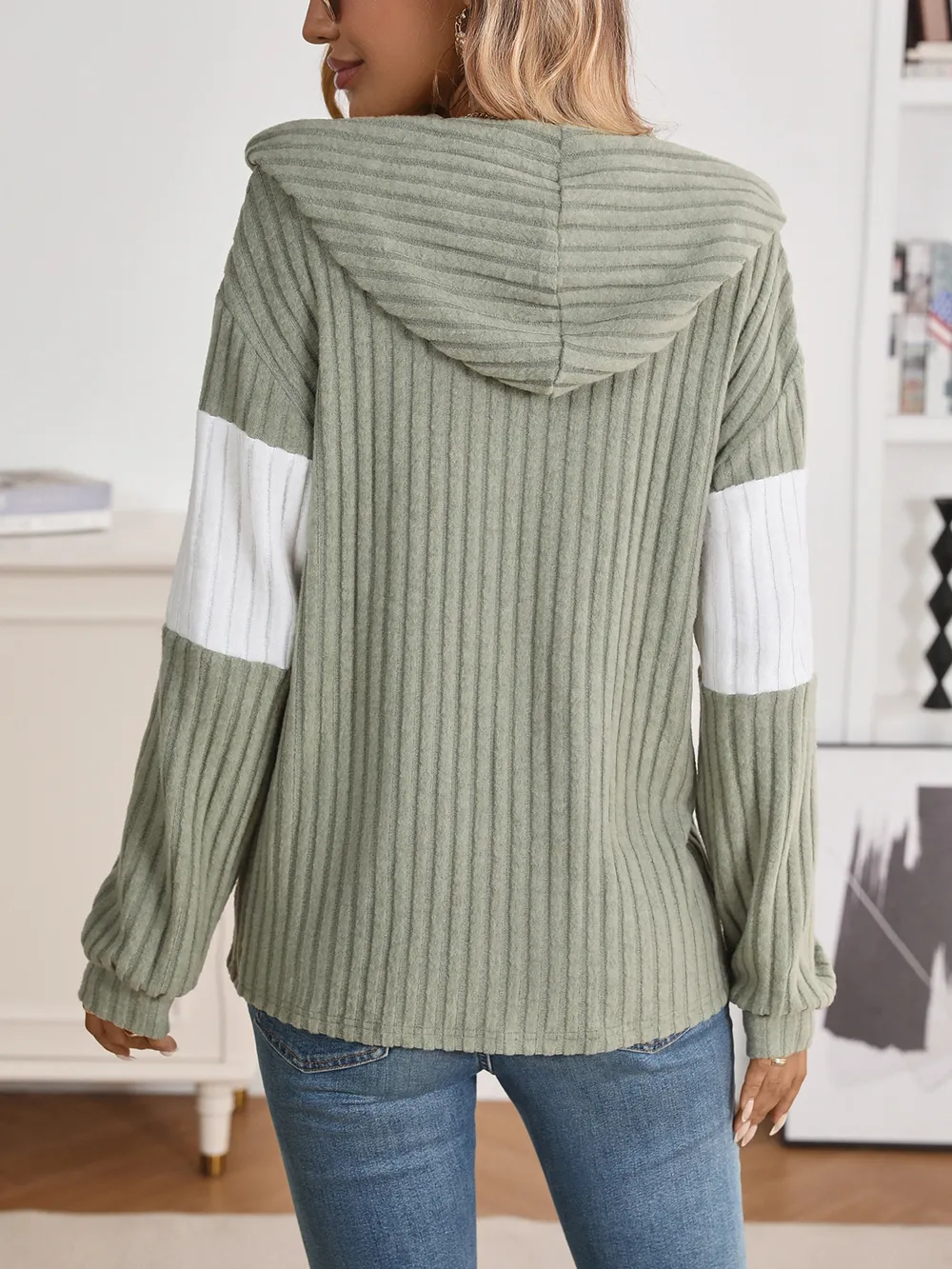 Drawstring Color Block Zip Up Outerwear, image 7