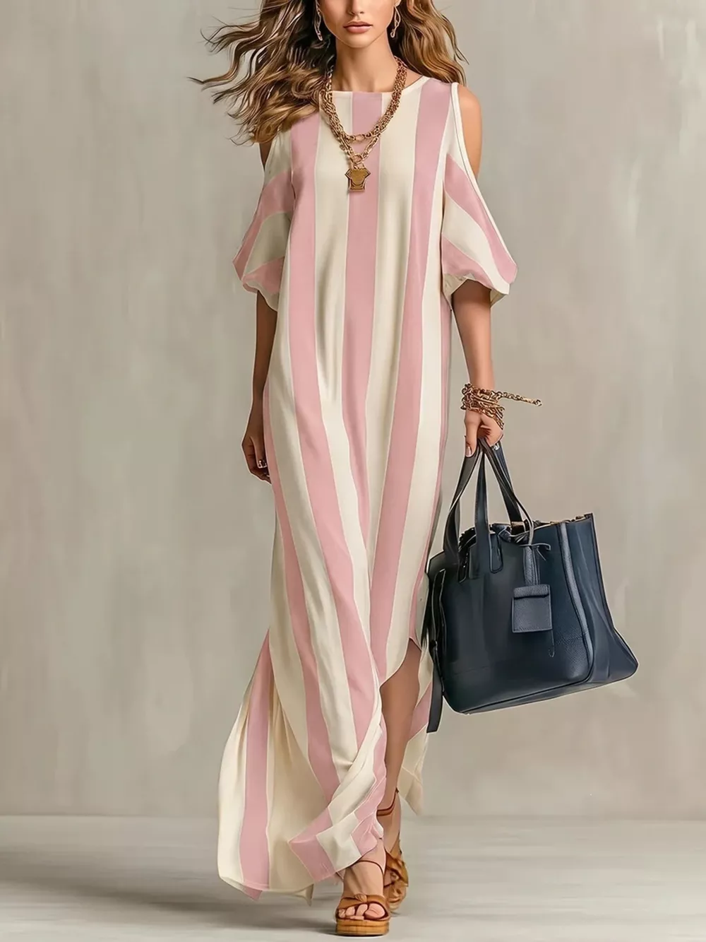 Striped Cold Shoulder Maxi Dress, image 7