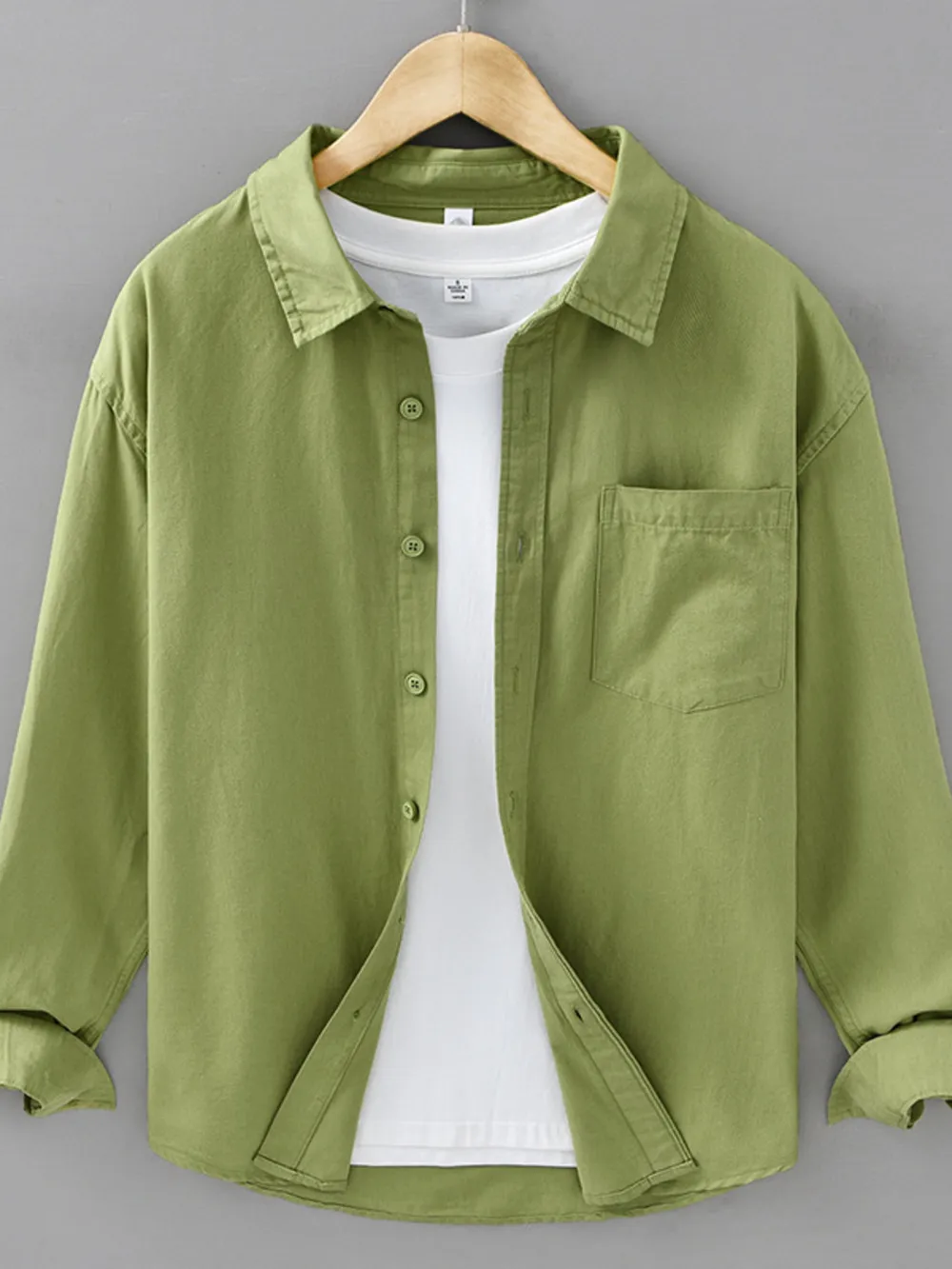 Men's Plus Size Casual Solid Color Long Sleeve Shirt, image 3