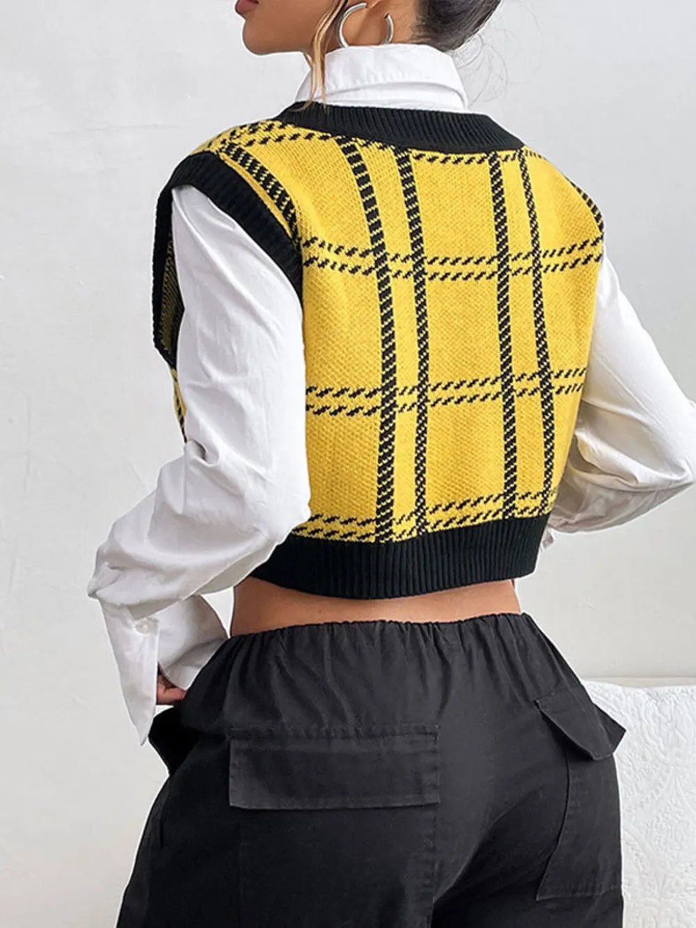 Plaid V-Neck Cropped Sweater Vest, image 4