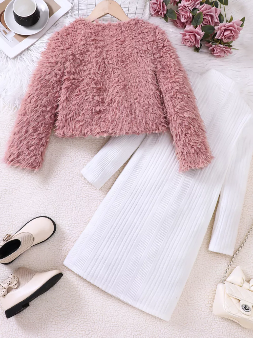 Children's Faux Fur Jacket & Ribbed Dress Set, image 3