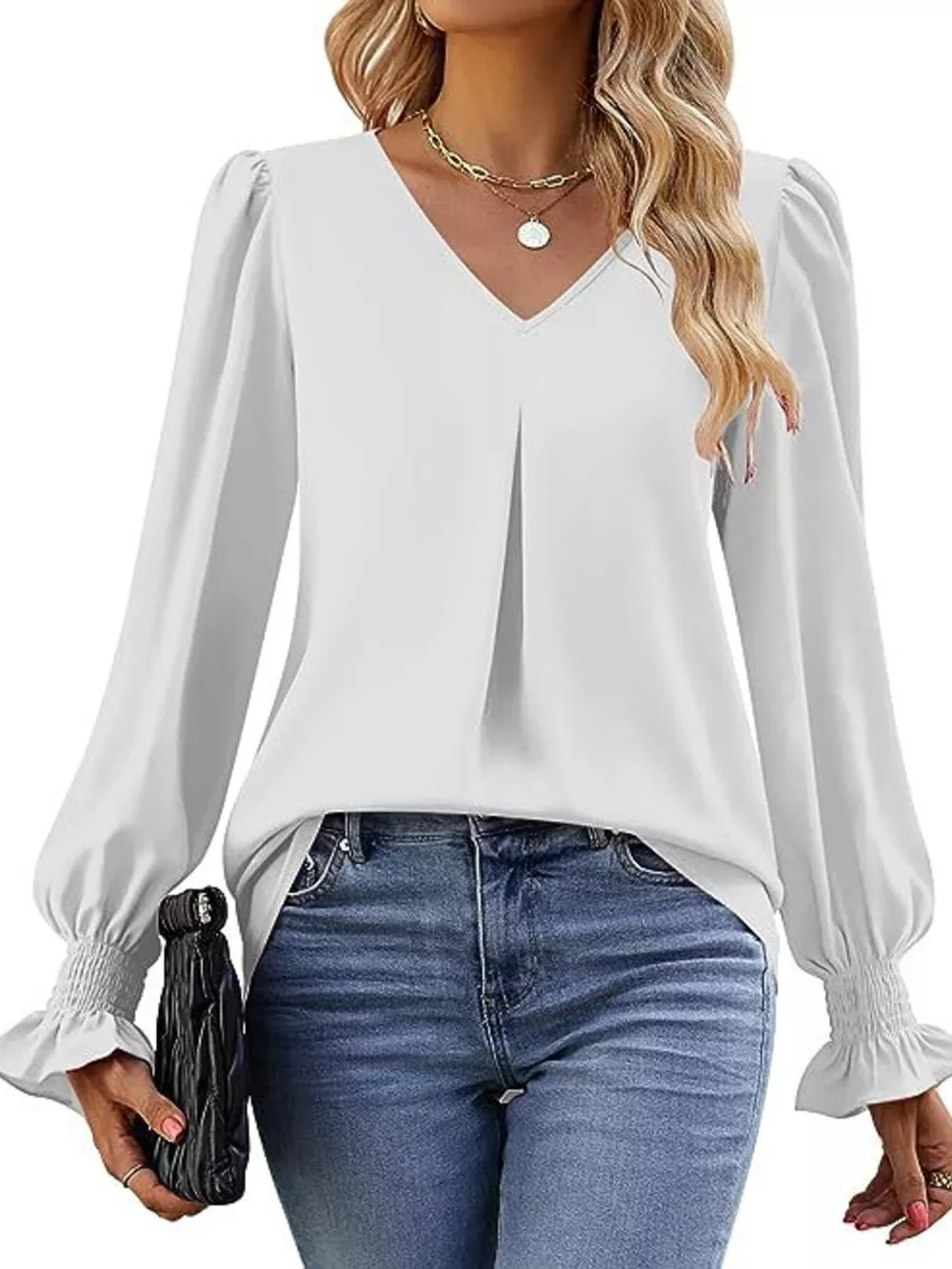 V-Neck Long Sleeve Ruffle Cuff Blouse, image 16