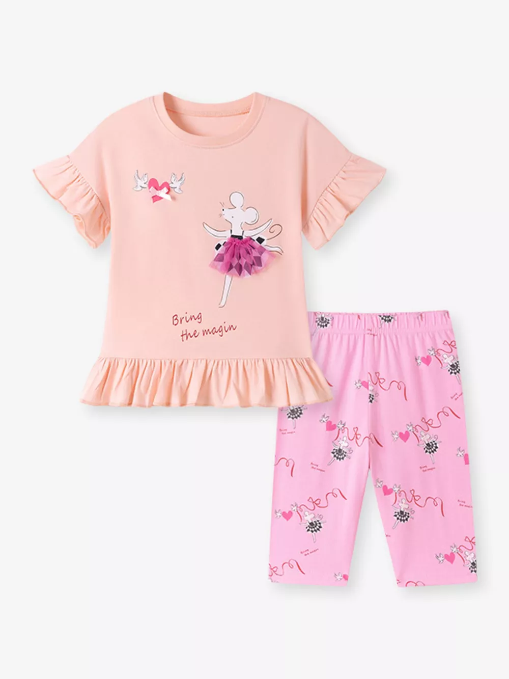 Children's Ruffled Hem Top and Capris Pants Set, image 3
