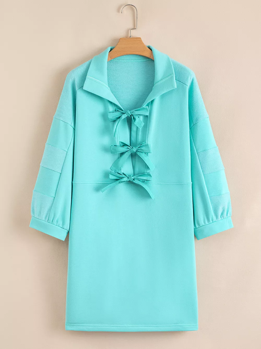 Bow Front Collared Side Pocket Shift Mini Dress, image 3