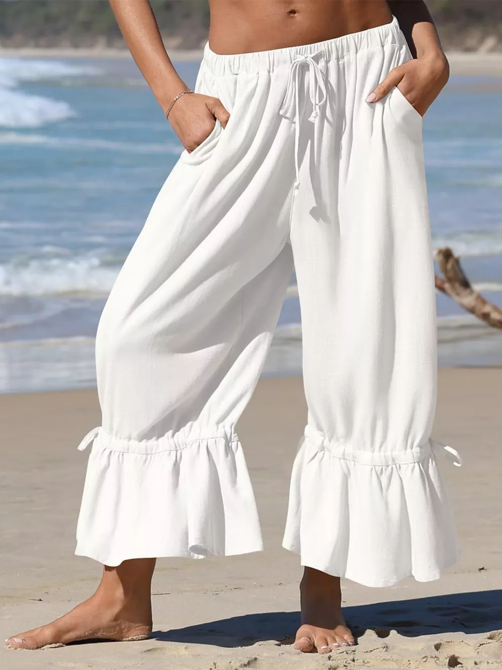 Full Size Wide-Leg Pants with Ruffle Hem Plus Size, image 15