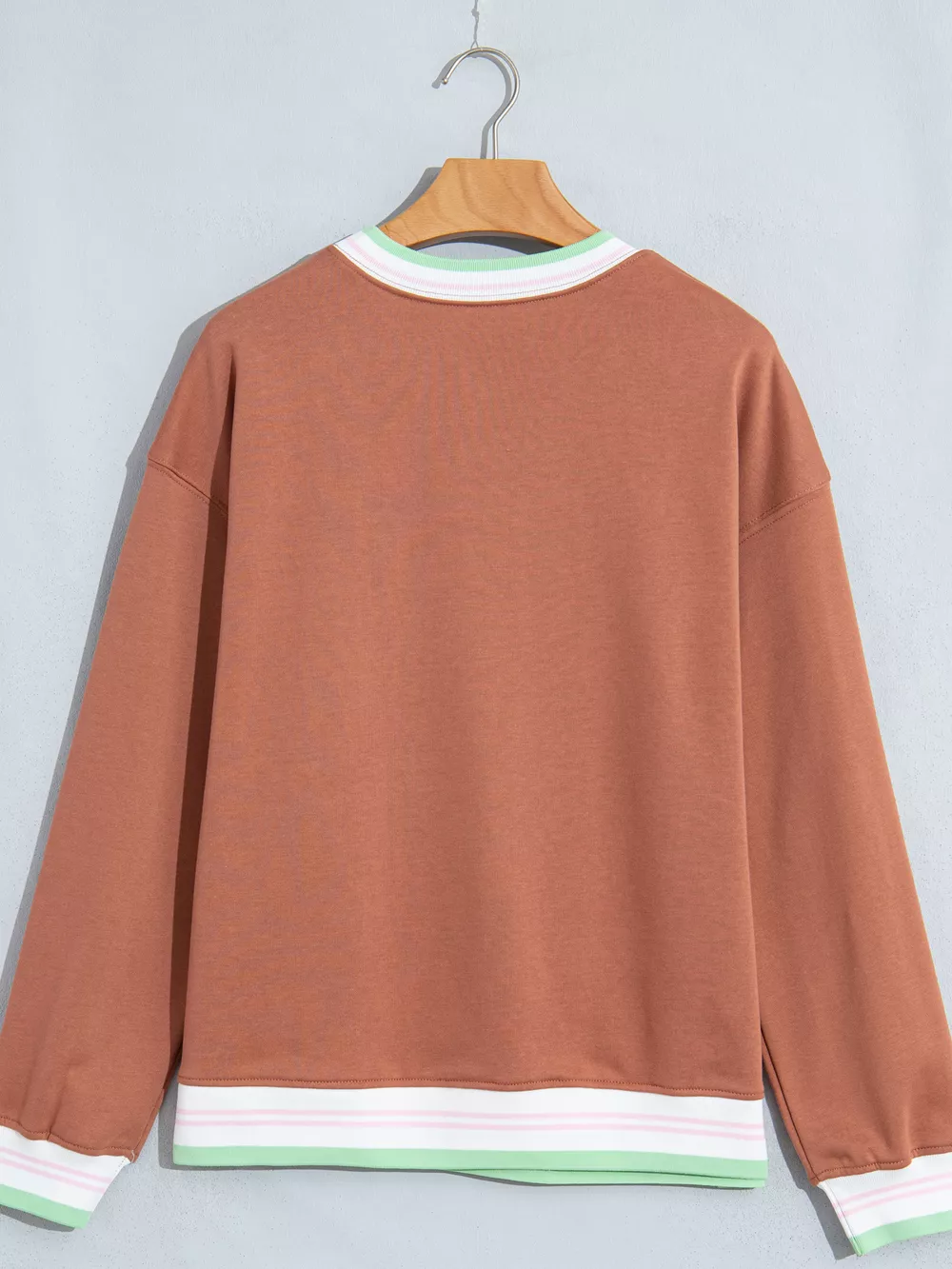 Contrast Striped Trim Baggy Pullover Sweatshirt, image 3