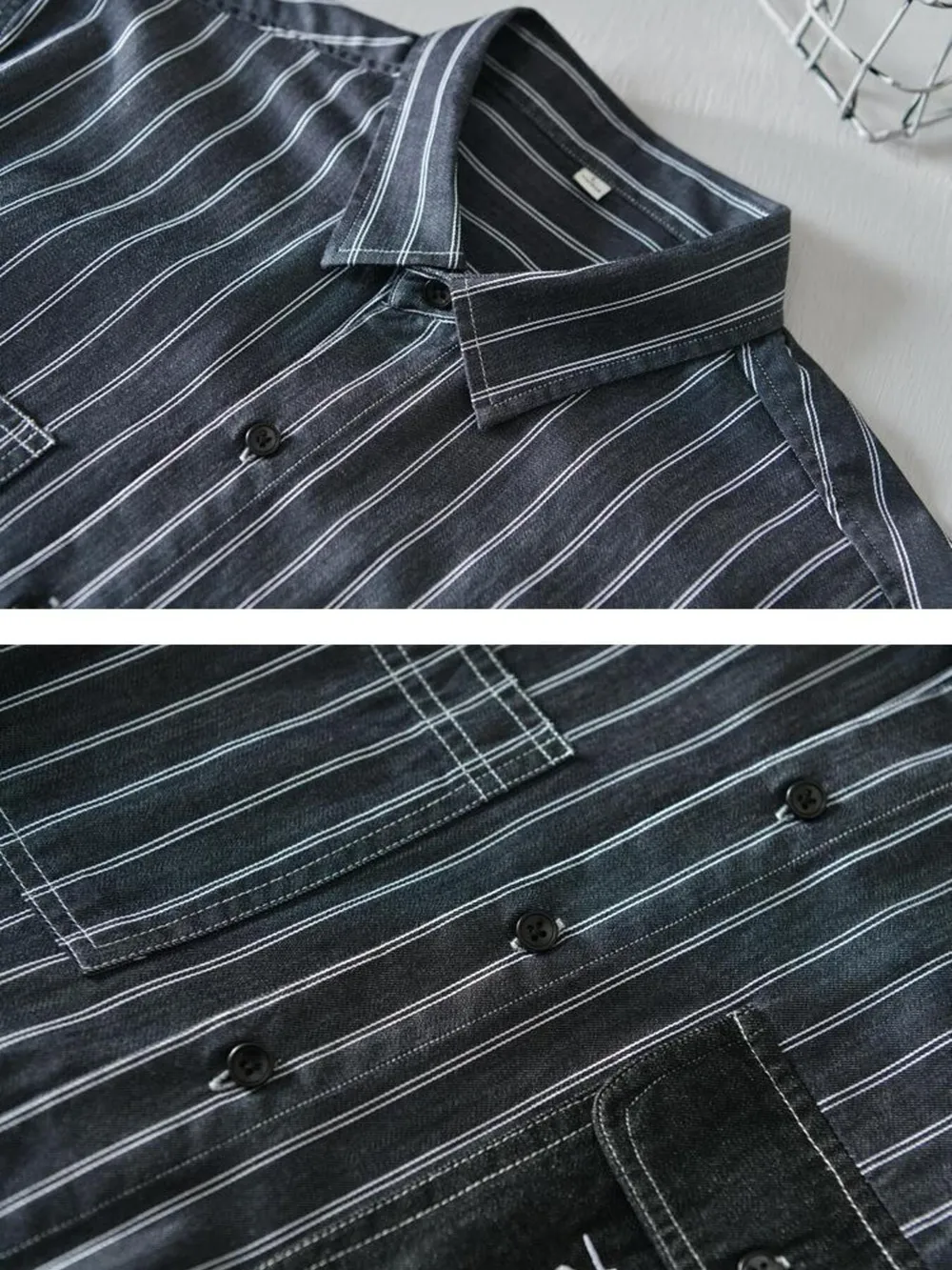 Men's Plus Size Striped Button Up Long Sleeve Shirt, image 4