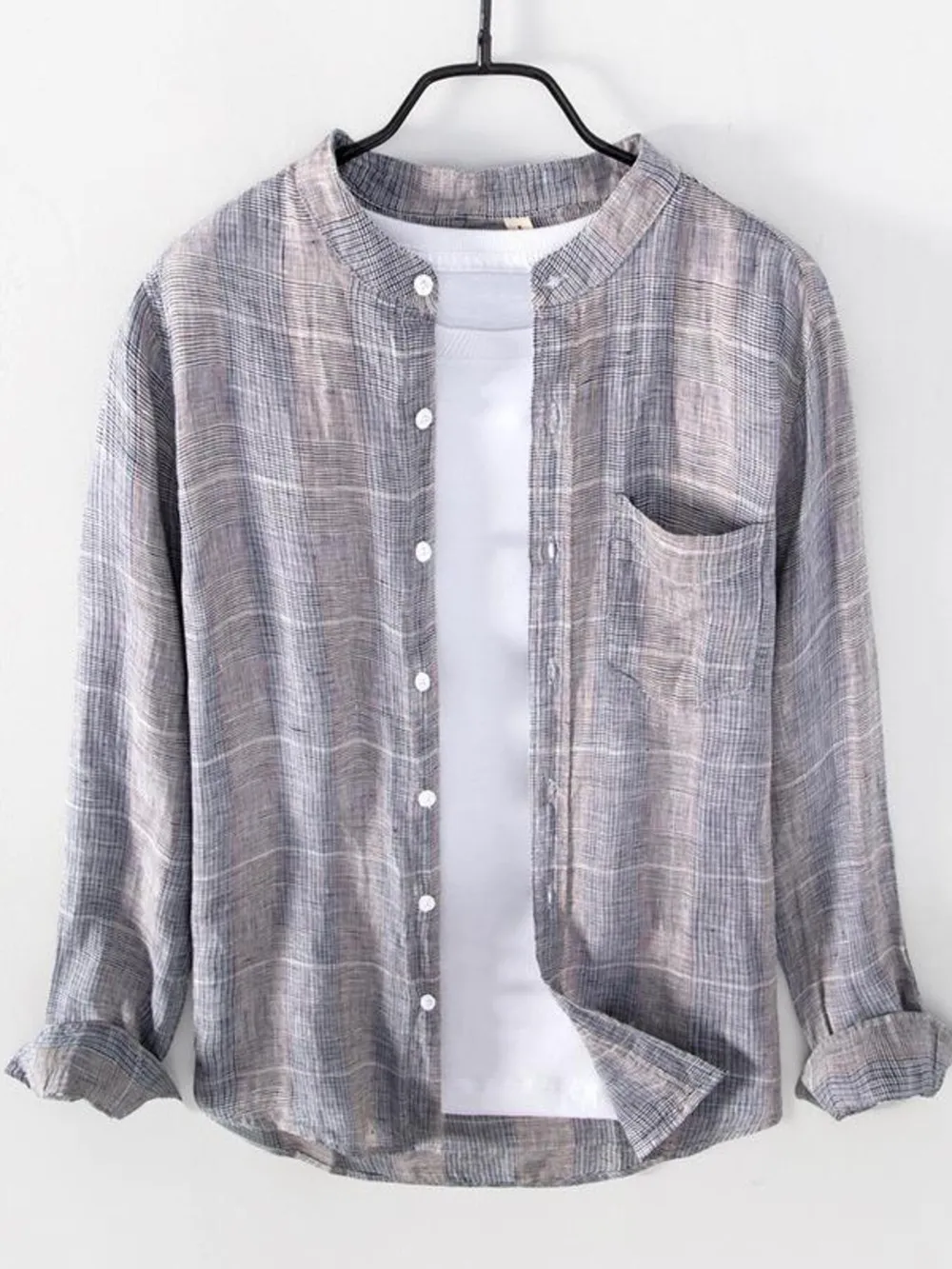 Men's Plus Size Striped Button Up Long Sleeve Shirt