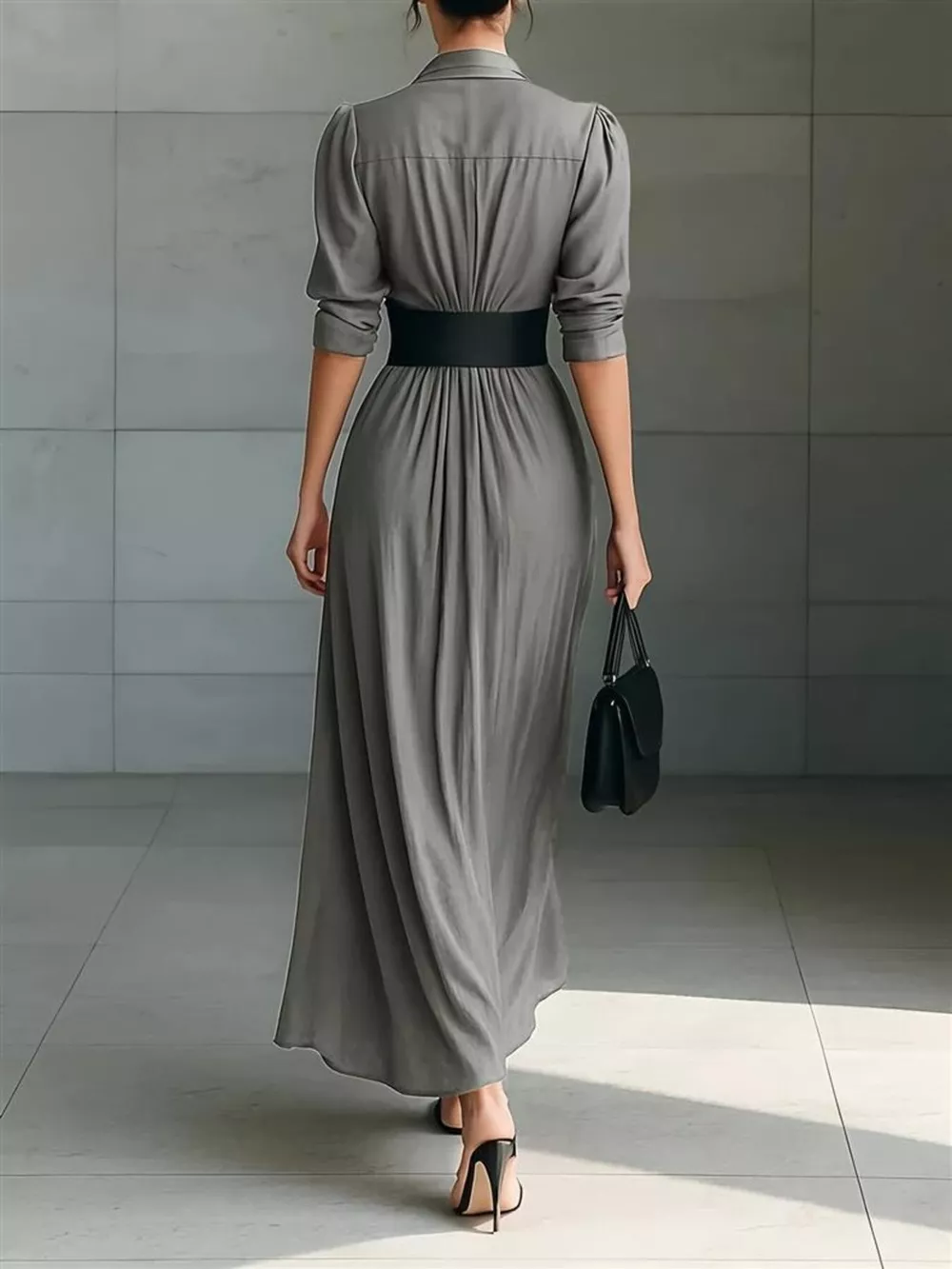 Full Size Button Front Ruched Shirt Maxi Dress Plus Size, image 7