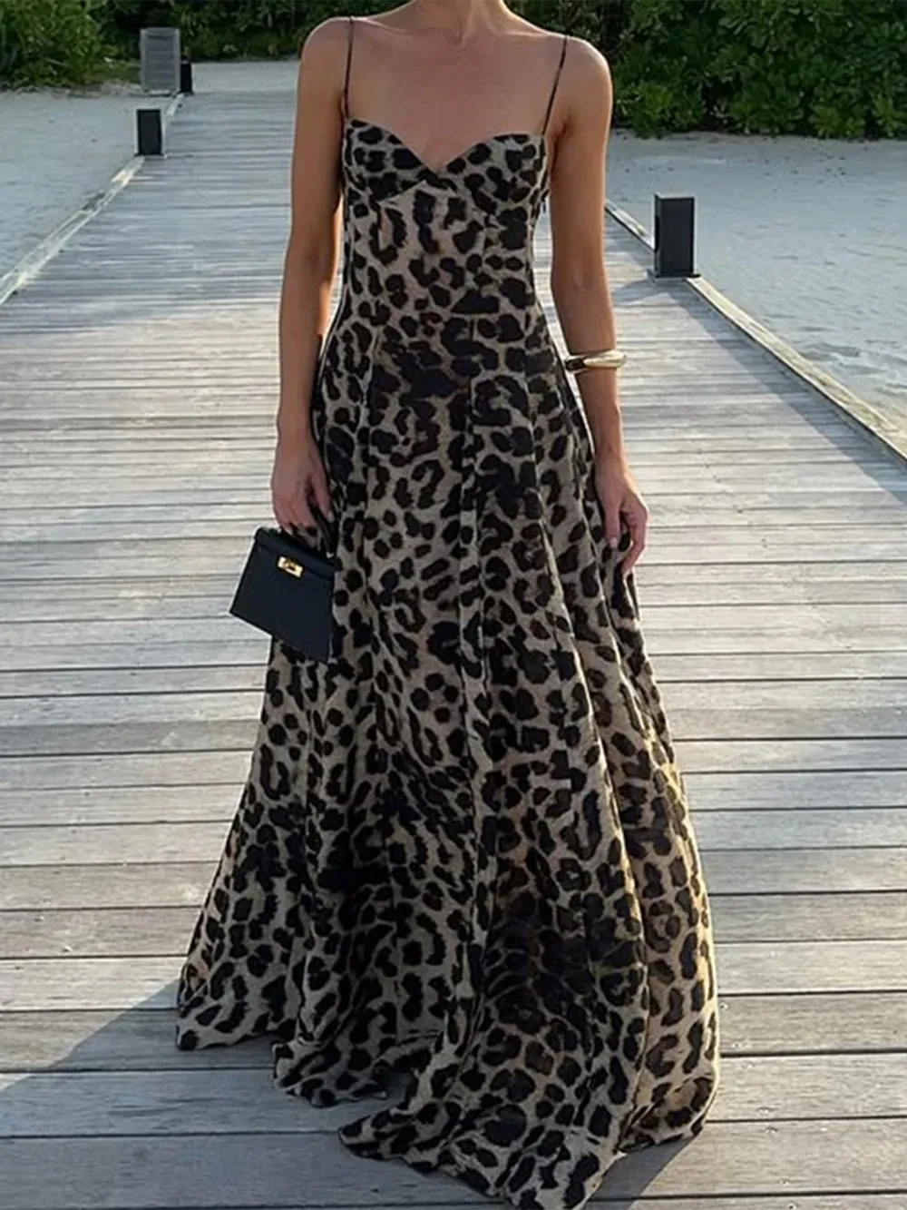 Leopard Print Sweetheart Neck Maxi Cami Dress, image 3