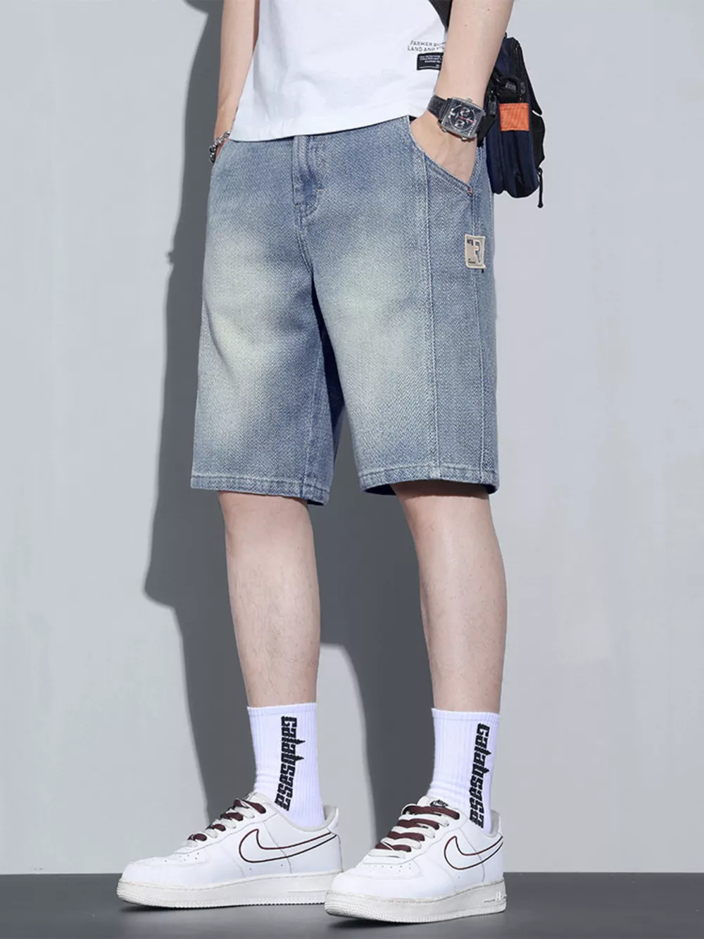 Men's Vintage Wash Relaxed Fit Denim Shorts, image 5