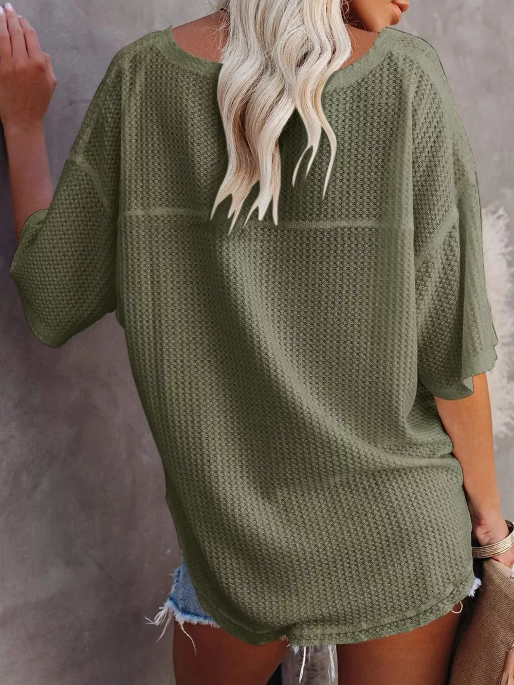 Waffle Knit V-Neck Short Sleeve T-Shirt, image 28