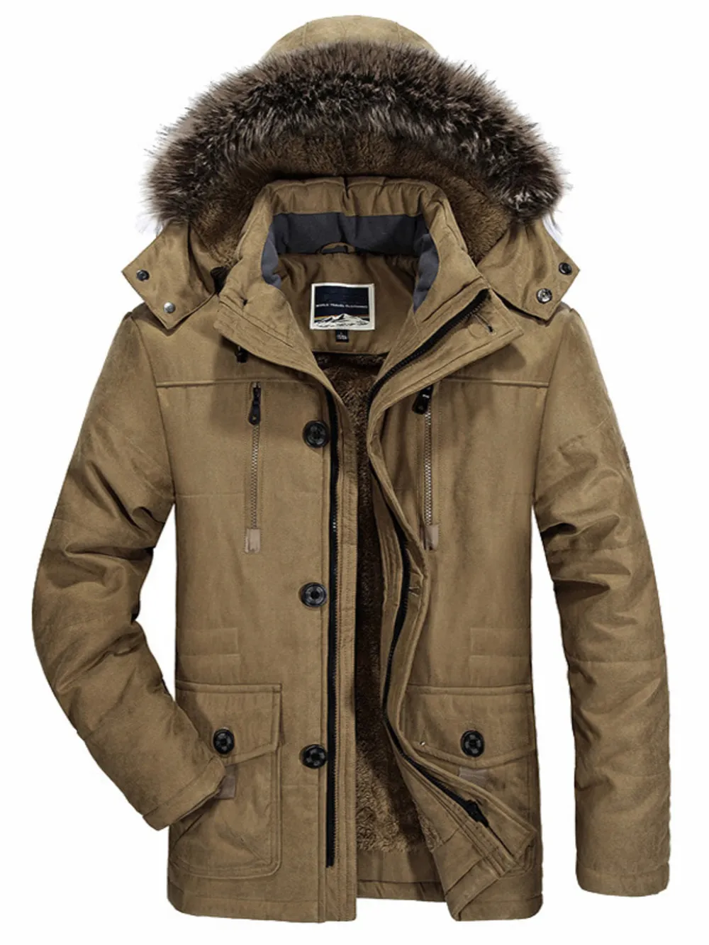 Men's Plus Size Warm Fur Hooded Winter Coat, image 5