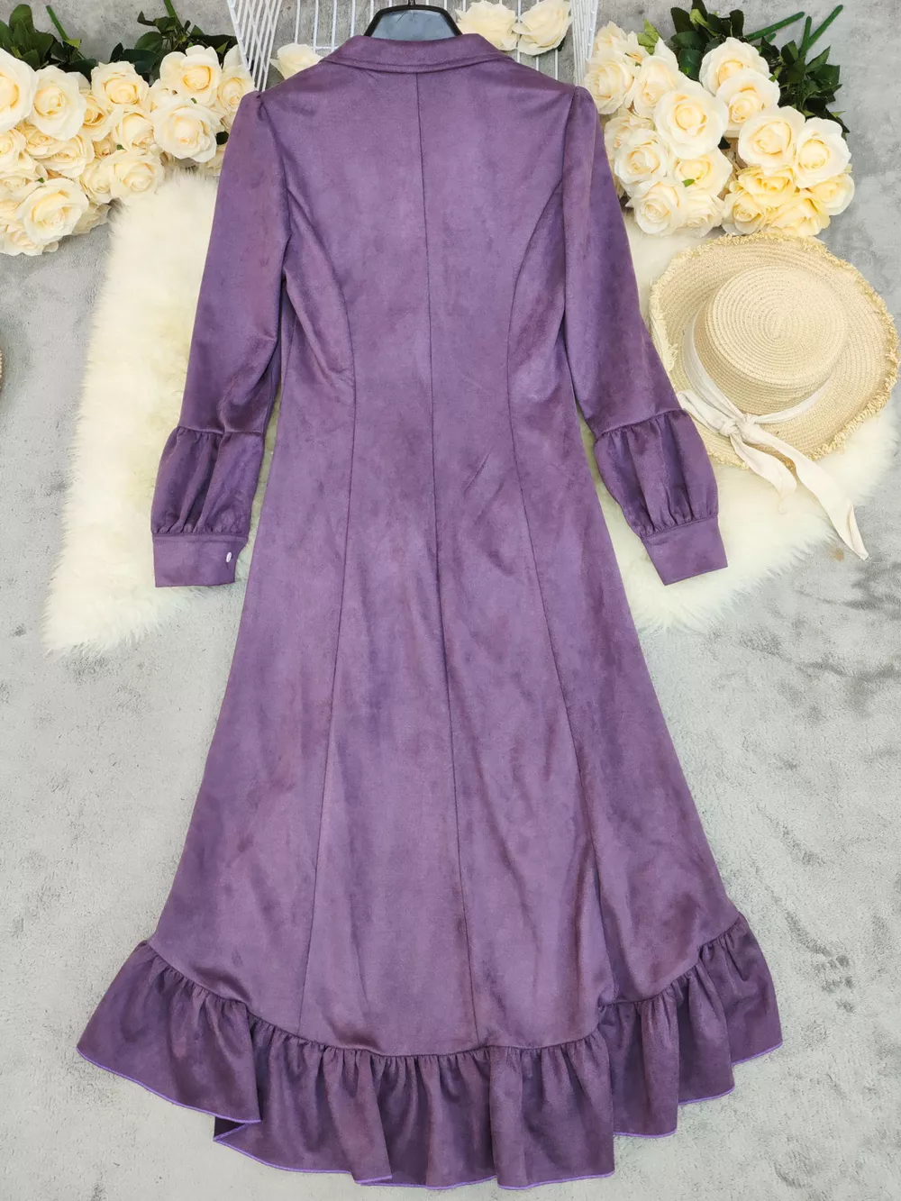 Velvet Ruffle Slit Midi Dress, image 3