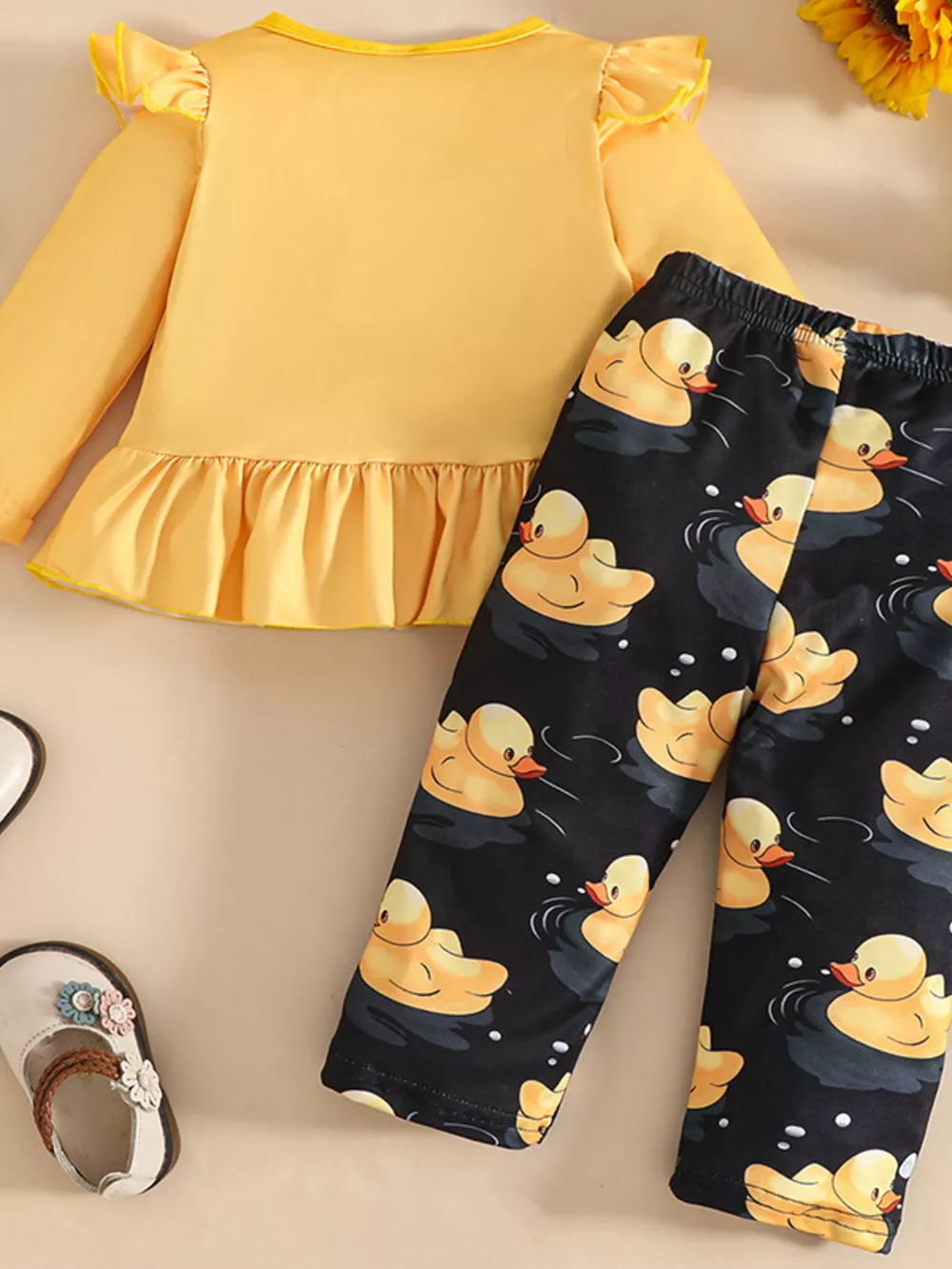 Children's Cute Duck Print Long Sleeve Top and Pants Set, image 2