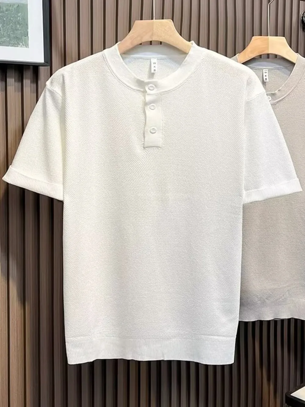 Men's Full Size Classic Short Sleeve Knit T-Shirt with Button Detail Plus Size, image 3