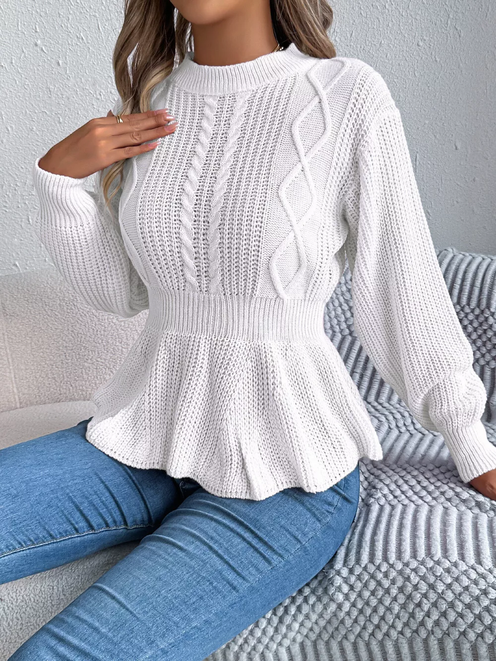 Cable Knit Peplum Sweater, image 10