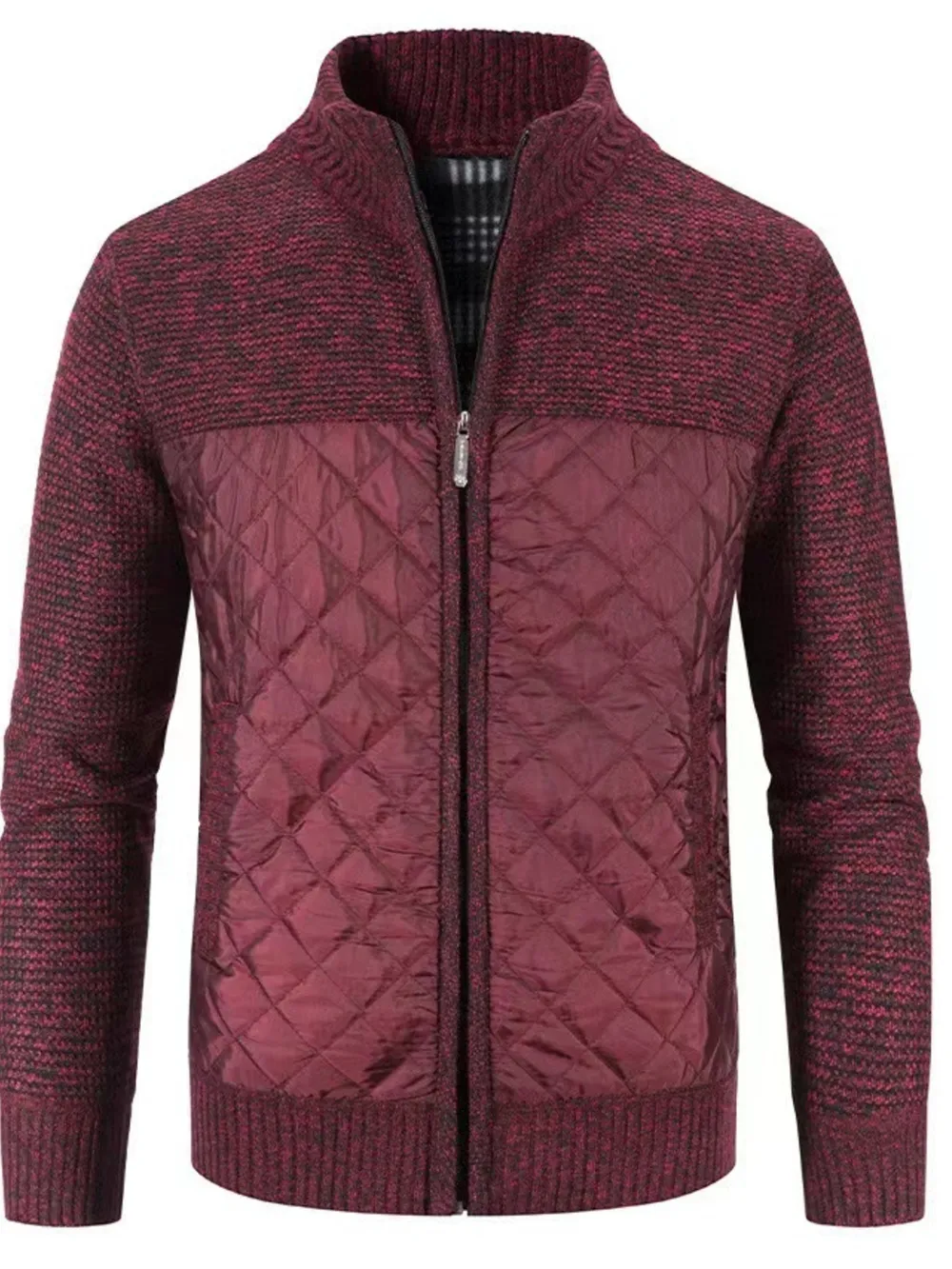 Men's Plus Size Quilted Panel Zip-Up Sweater Cardigan, image 8