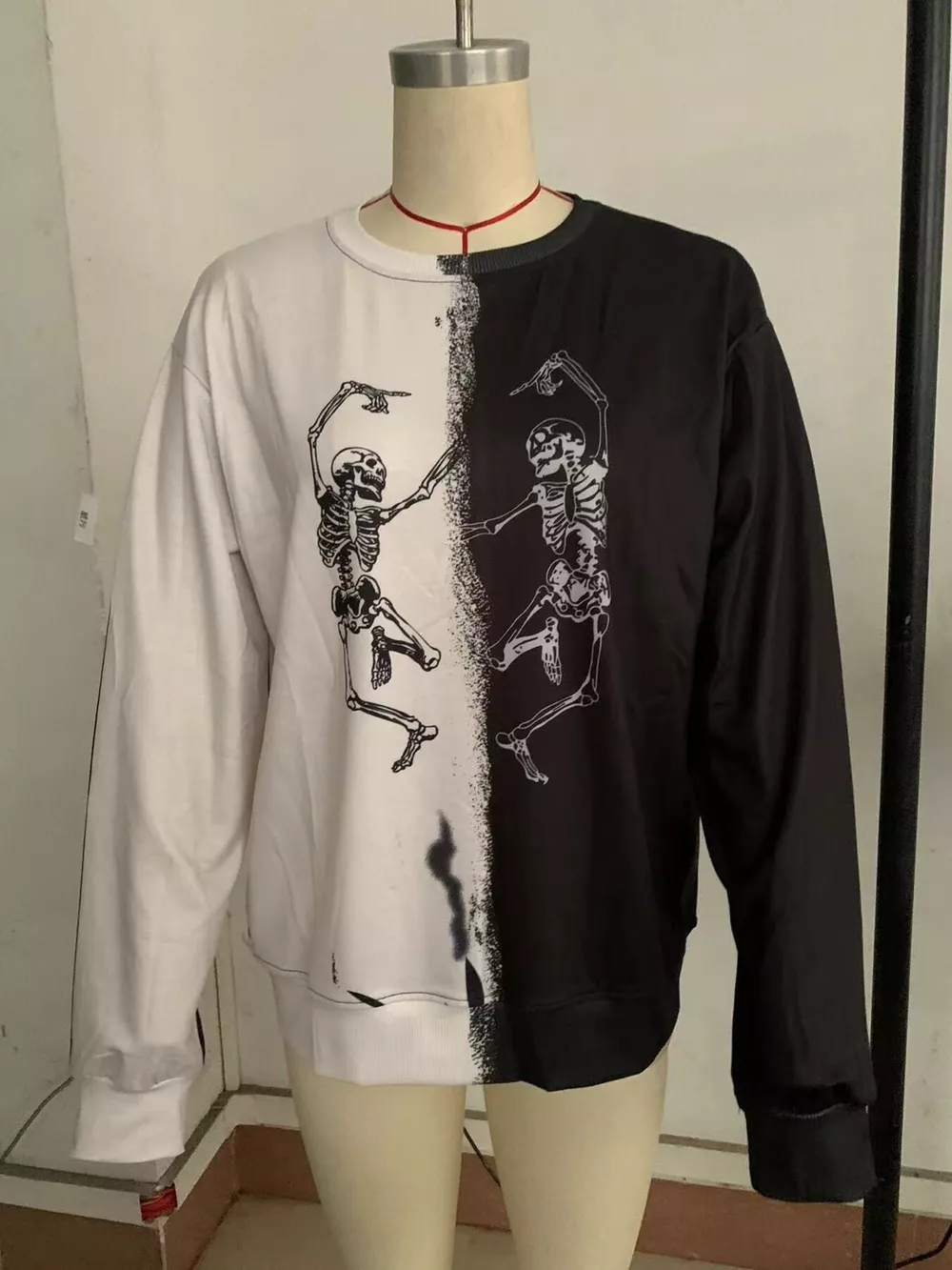 Halloween Skeleton Print Color Block Sweatshirt, image 7