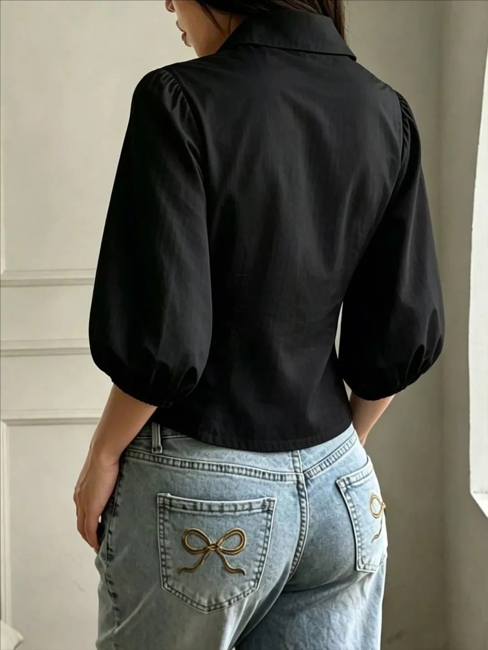 Button-Down Shirt with Puff Sleeves, image 9