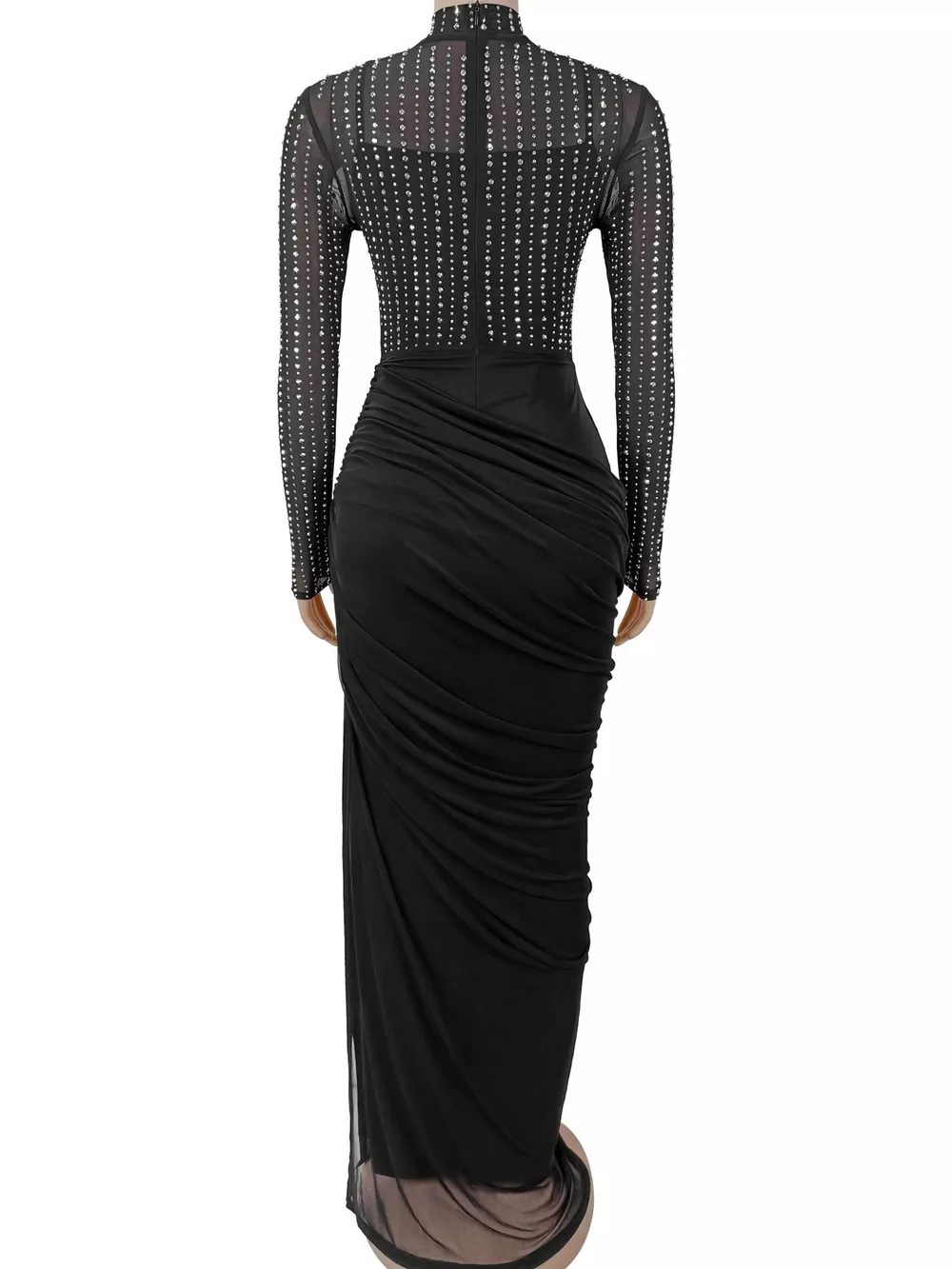 Rhinestone Mock Neck Ruched Maxi Dress, image 5
