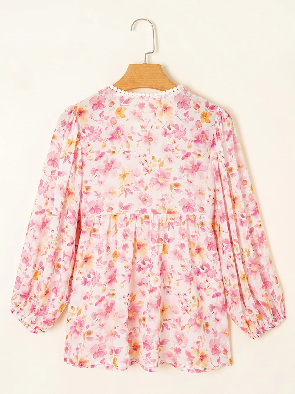 Floral Print Tassel Tie Smocked Puff Sleeve Blouse, image 4