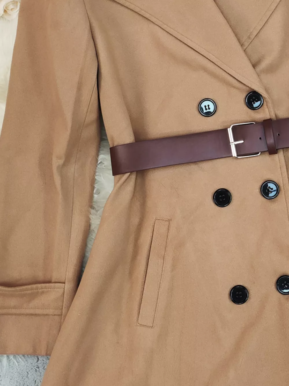 Double-Breasted Wool Blend Coat, image 4