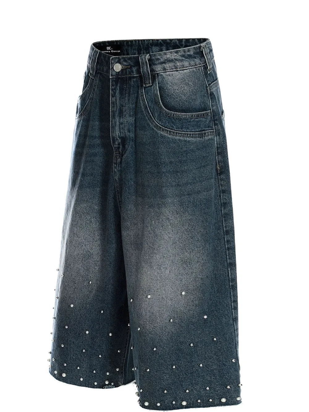Men's Pearl Embellished Wide Leg Denim Shorts, image 2