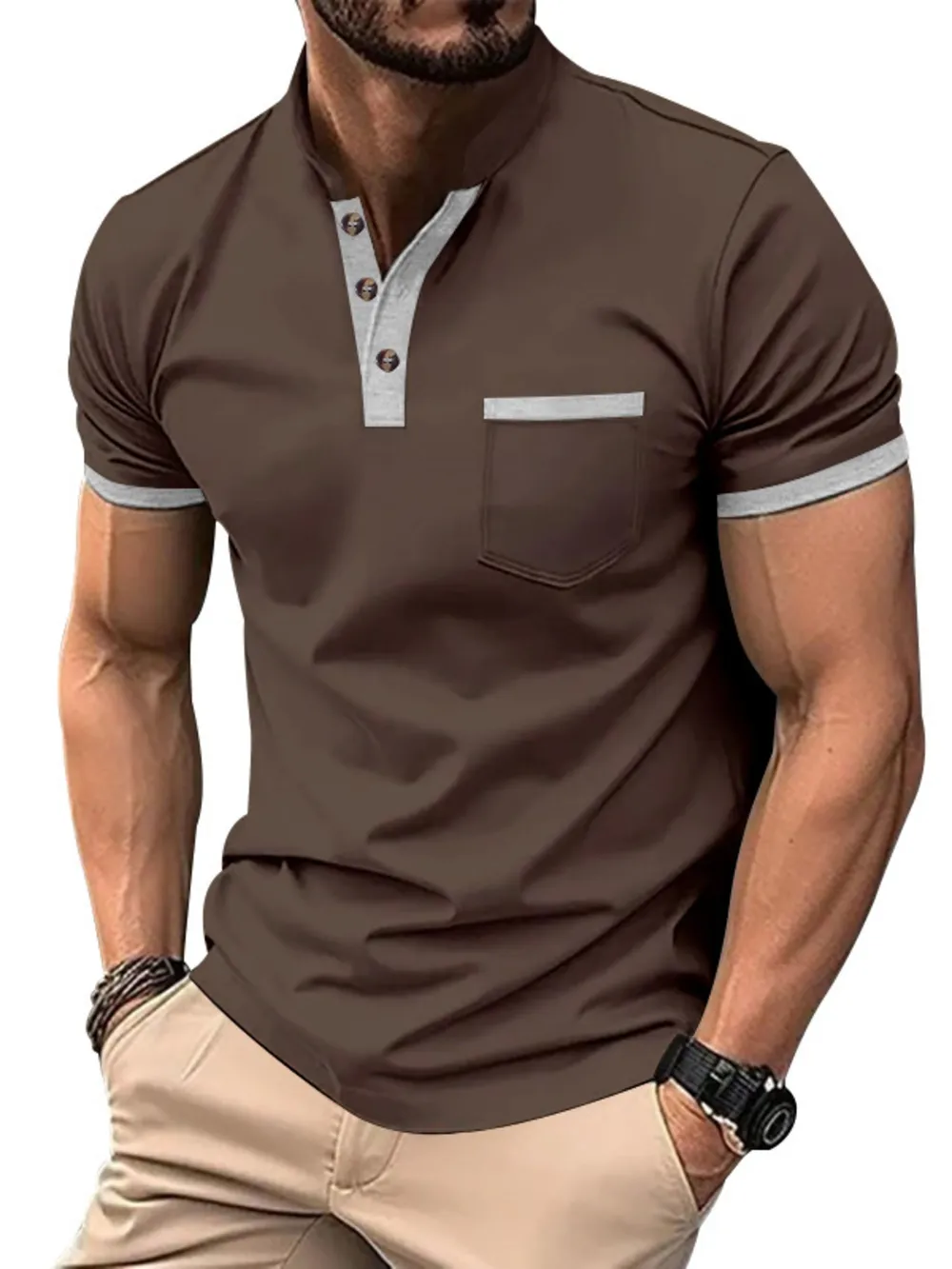 Men's Full Size Button Detail Short Sleeve Top Plus Size, image 19